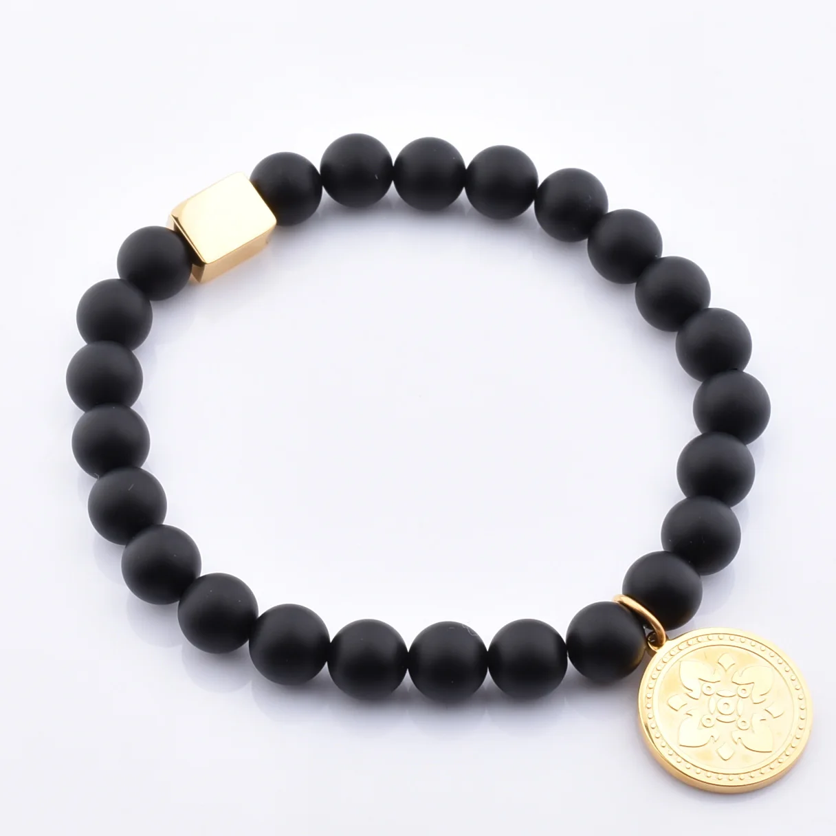 Wholesale New Arrival Natural Stone Round Dalmatine Jasper Bead  Bracelet Jade Handmade Gold Hamsa Hand Bracelet