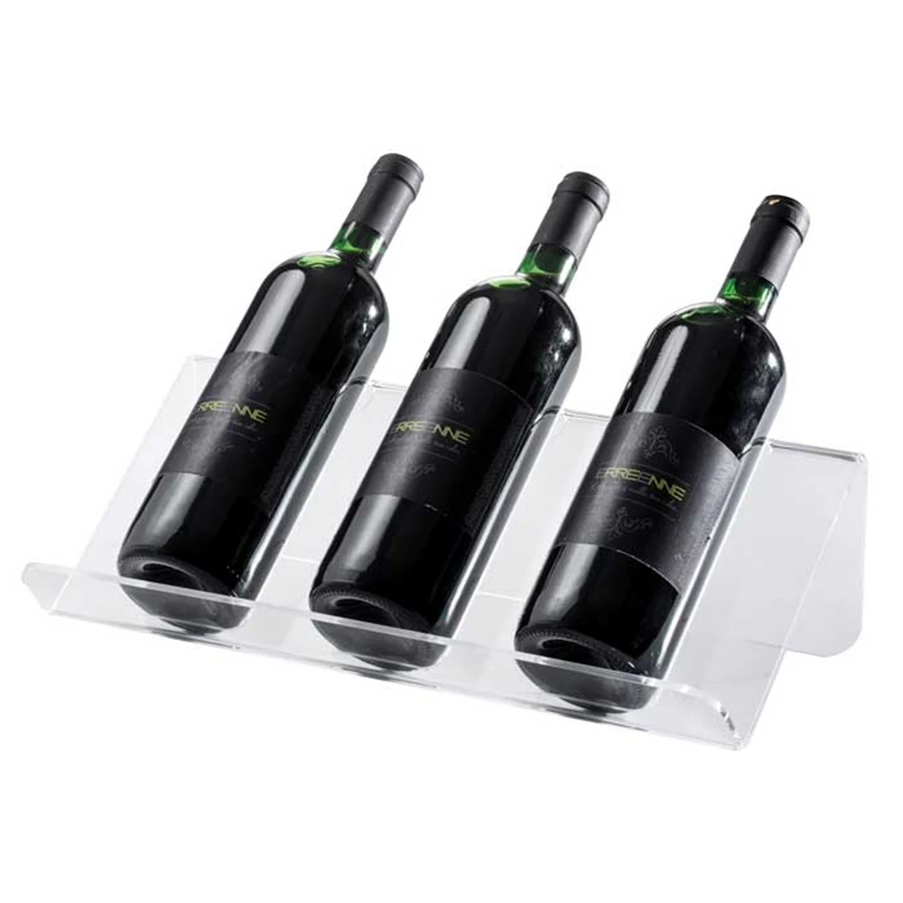 Пользовательские наклонные белые акриловые 3 бутылки Настольный винный держатель
