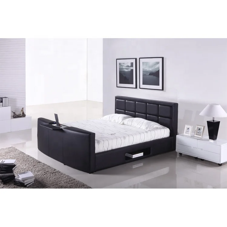 Wholesale Modern king Full Size Genuine Leather Upholstered TV Bed