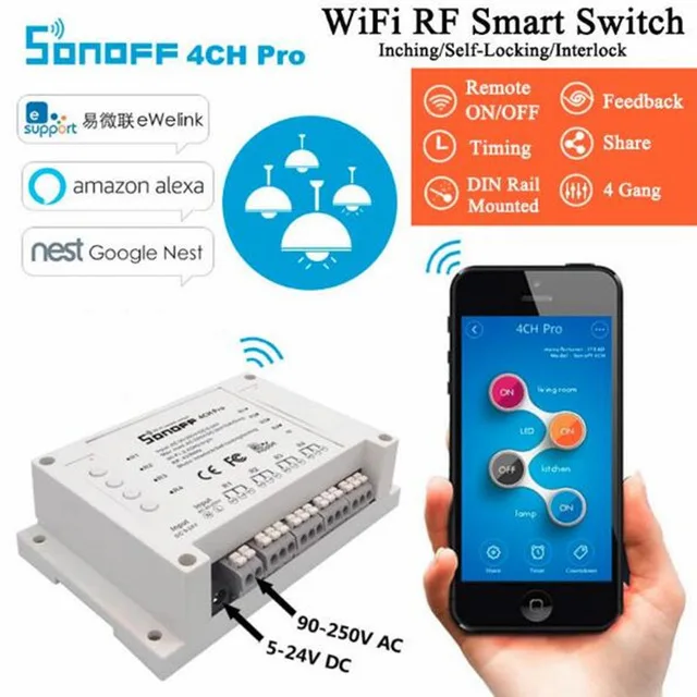 Беспроводной смарт-переключатель Sonoff 433 МГц 4 канала