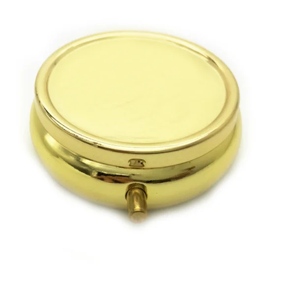 Лидер продаж, позолоченный металлический круглый контейнер для таблеток, дорожный Карманный контейнер для таблеток