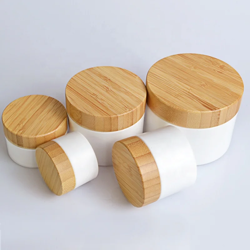 Luxury cosmetic 20g 30g 50g 100g 150g PP plastic skin care cream jar with bamboo wood cap