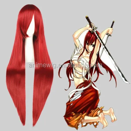Fairy Tail Elza Scarlet Wine Red Wig - 100cm Long Straight