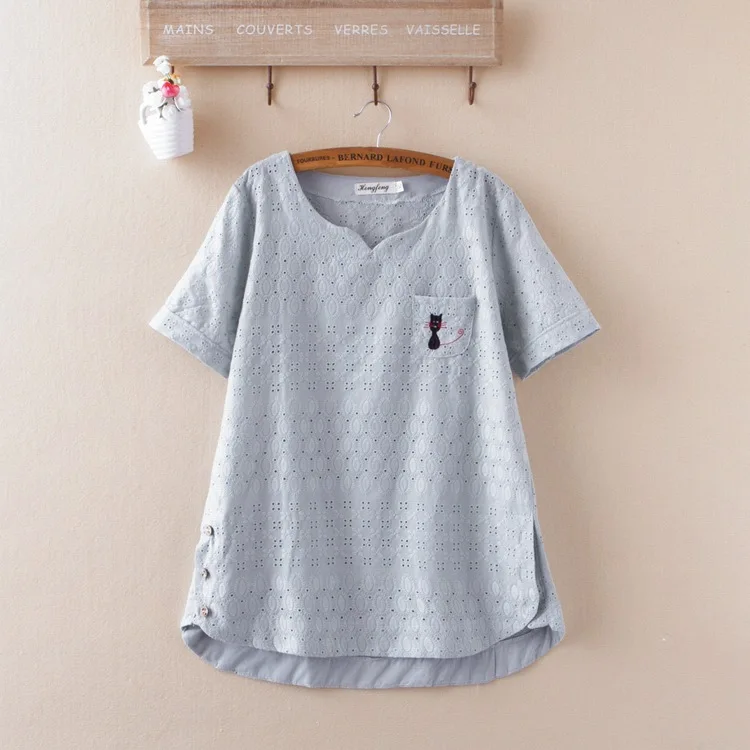 Alta-gato Bordado Blusas Para Las Mujeres De La Camisa De Manga Corta De  Algodón De Las Mujeres Top Casual,Blusas Tamaño Libre - Buy Blusas Bordadas  Product on Alibaba.com