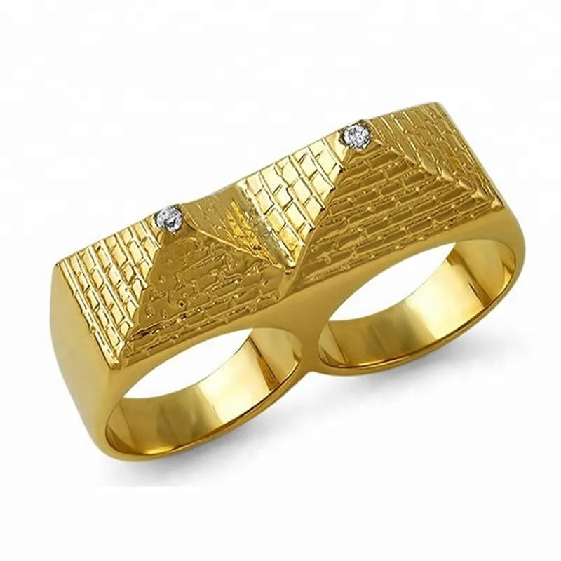 Special Design Stainless Steel Hip-hop Style 18K Gold Double Pyramid Ring