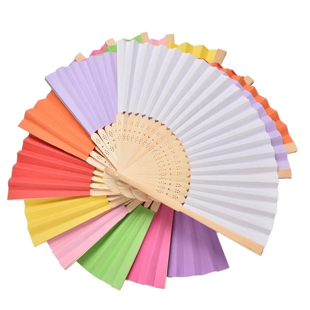 QS Brand Custom logo Pure Printed Wedding Bamboo Hand Fan