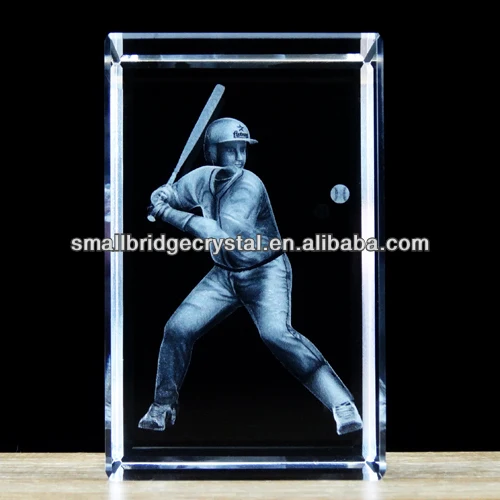 k9 Crystal Blank Cube With 3d Laser Engraving Baseball Player for Gifts