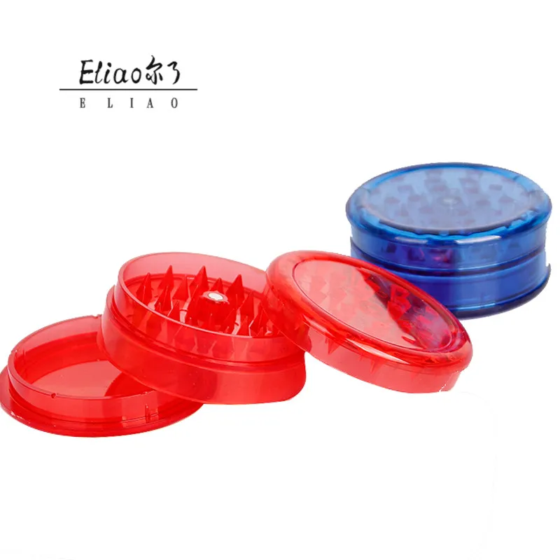 Erliao 60mm 3pc Acrylic Cheap Plain  Free Sample Plastic Manual  Tobacco Scrap Made Herb  Grinder