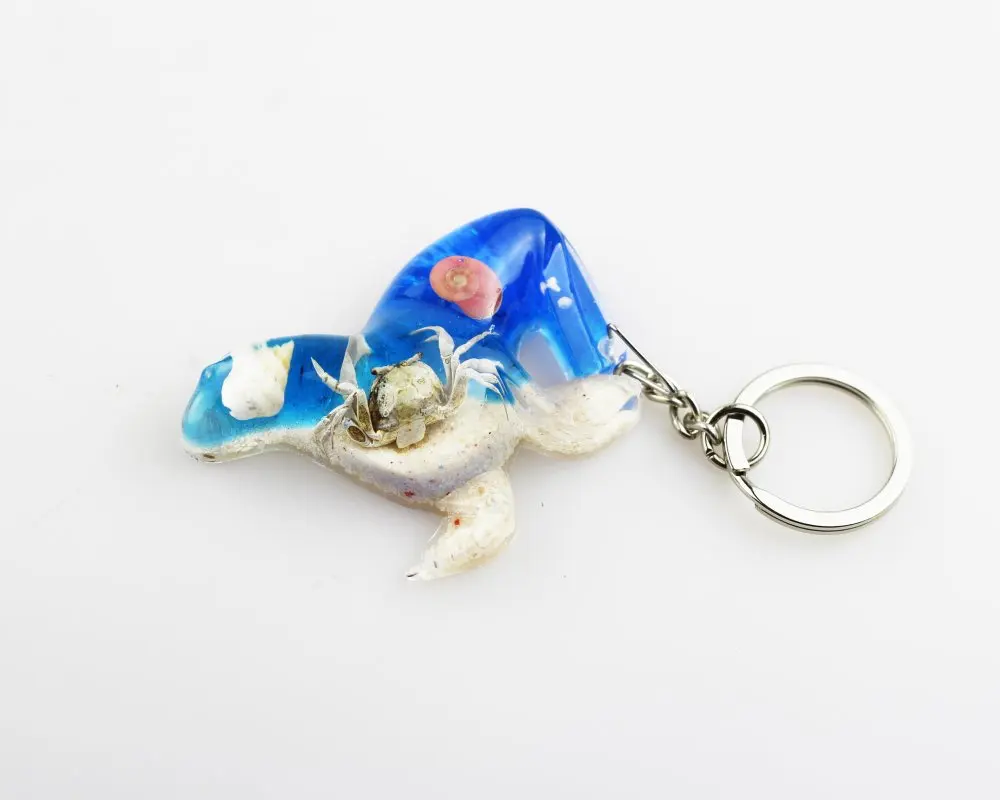 Цепочка для ключей из акриловой смолы в форме морской ракушки с образцом морской природы