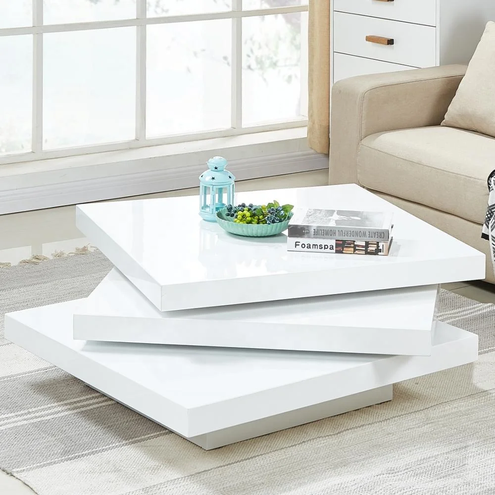 Hot Selling Square Coffee Table in White  High Gloss MDF 3 Liers square Coffee Tables
