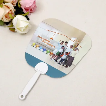 High quality custom printed cheap plastic hand fan with white handle