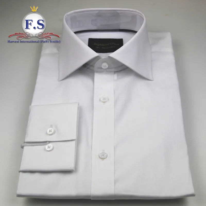 100% Cotton MEN' DRESS SHIRT Fashion High End High Spread Cutaway Collar Pure White Poplin Dress Custom Shirt