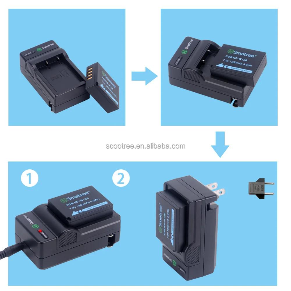 Smatree перезаряжаемая аккумуляторная батарея для цифровых фотоаппаратов 1400 мА/ч, Двухканальное зарядное устройство для NP-W126