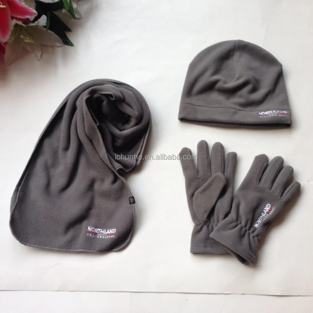 Промоакция низкая цена логотип клиента для мужчин и женщин флисовый ветрозащитный шарф шапка перчатки наборы Заводские с вышивкой