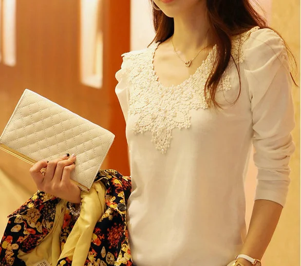 Latest Wholesale Blouse Ladies Tops Woman Slim Lace Fashion Lace Long Sleeve Shirt