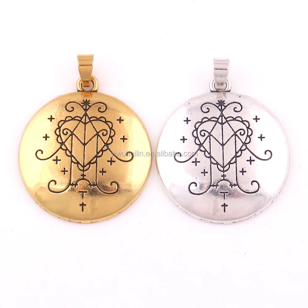 Ezili Freda Voodoo Loa Veve Pendant – Vodoun Lwa Love Hoodoo Amulet Necklace, Silver Plated, Adjustable