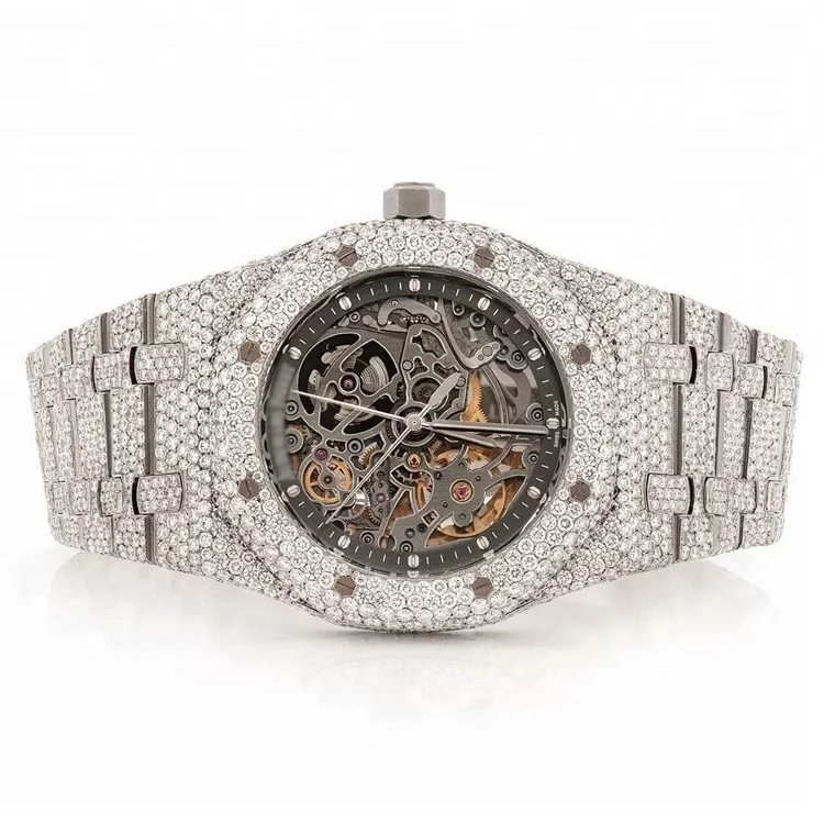 Custom Luxury Gold Stainless Steel Natural Moissanite Diamond Brand Watch Men Women OEM