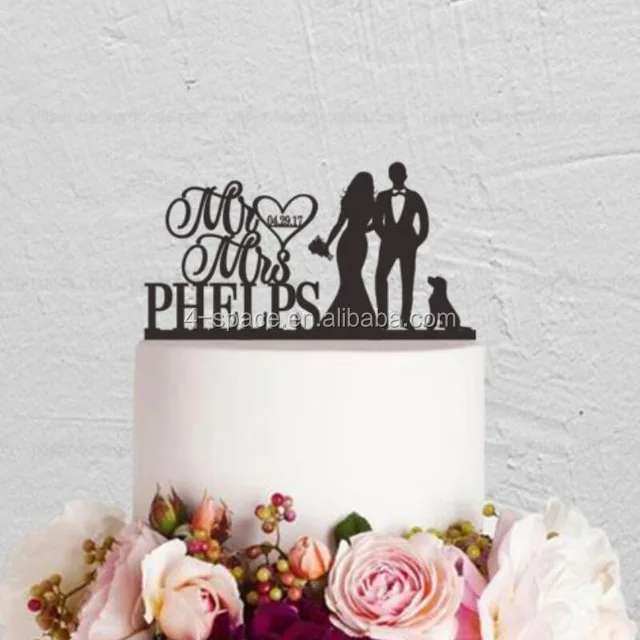 Grabado Corazón Acrílico Personalizado Wedding Cake Toppers Decoración Monogram