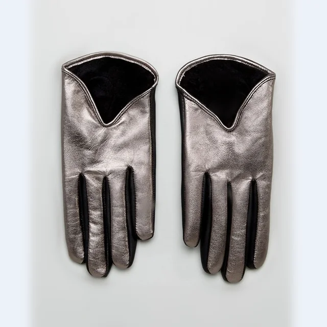 silver leather gloves womens