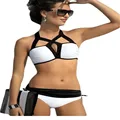 2016 Retro Style Halter Padded Biquinis Feminino Swimwear LC41826 White Black Cutout Design Two Piece Sexy