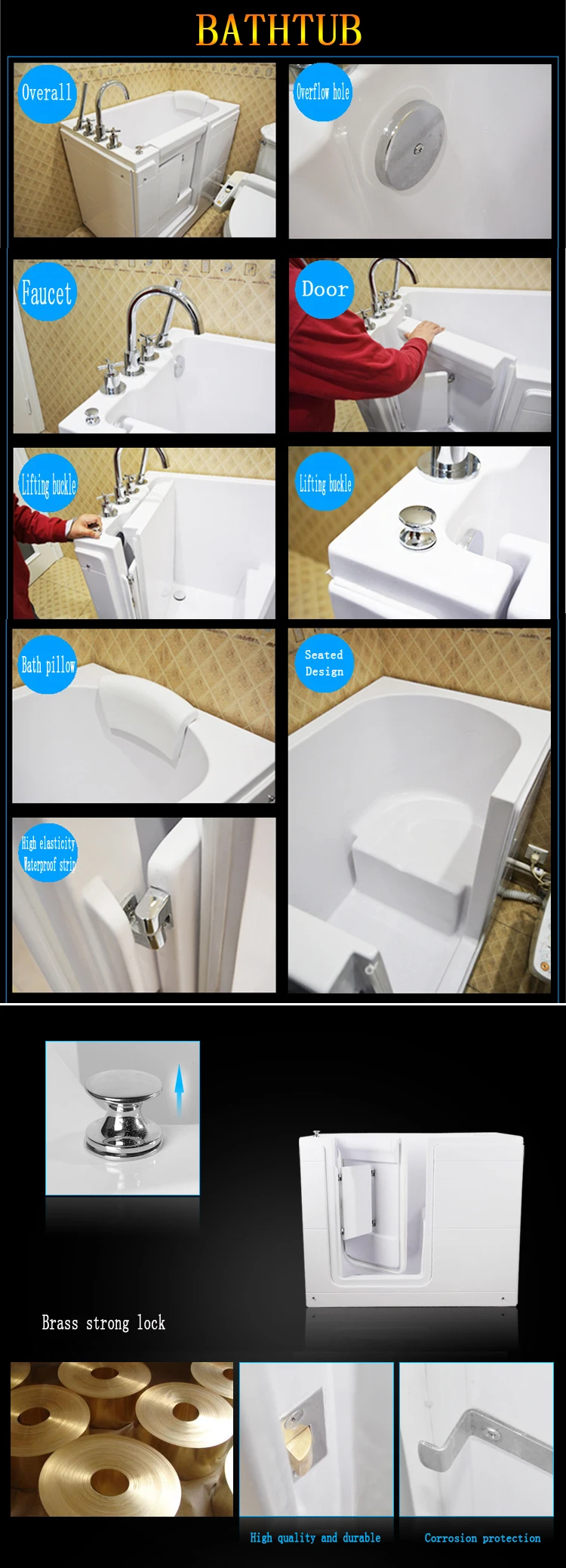 SL9160(00) FRP Walk In Bathtub details