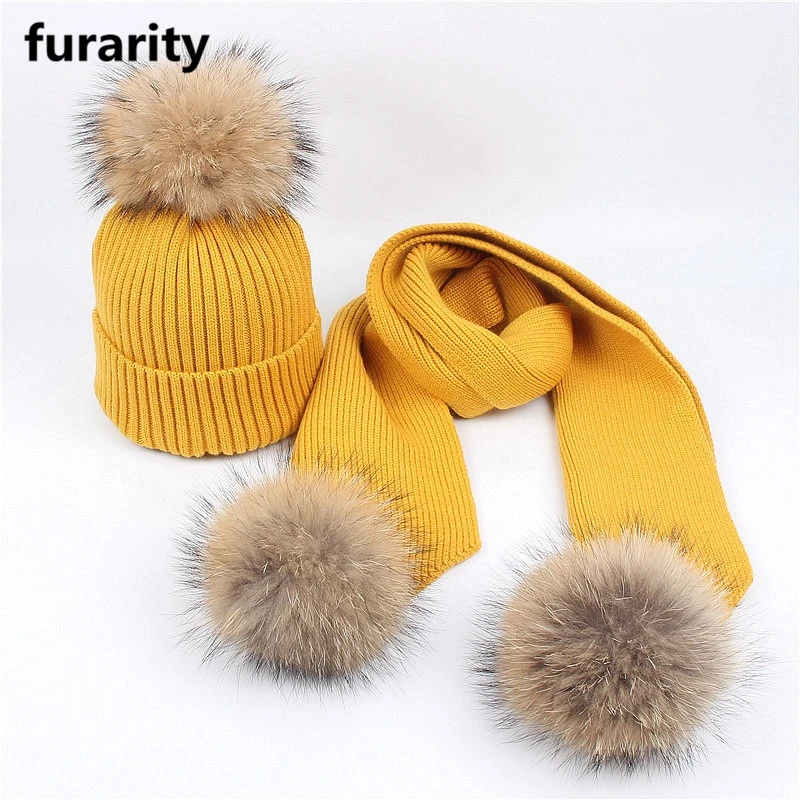 
SF0397 детская зимняя шапка, шарф, вязаная теплая шапка и шарф для младенцев, Детский костюм с меховым помпоном 