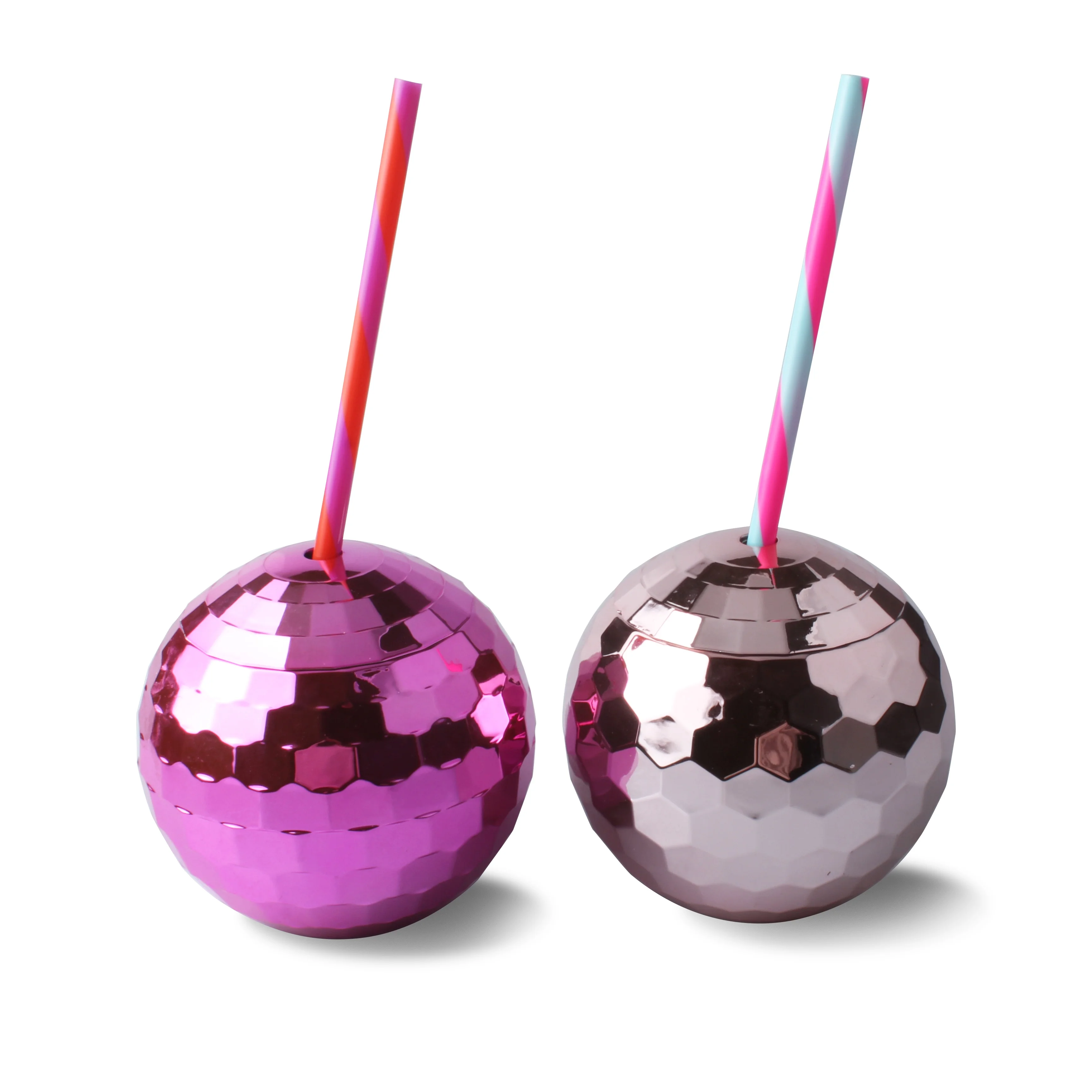 Pink Disco Ball Ball Cup with Straw