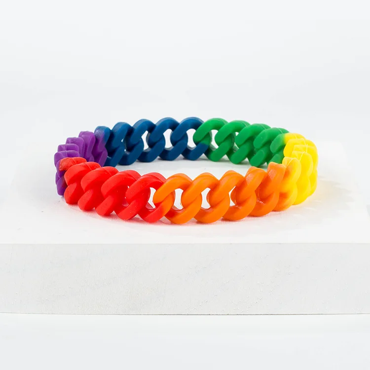 Multicolor Rainbow Hollow Pin Twist Silicone Bracelet for Men Women Bracelets Braided Chain Link Wristband