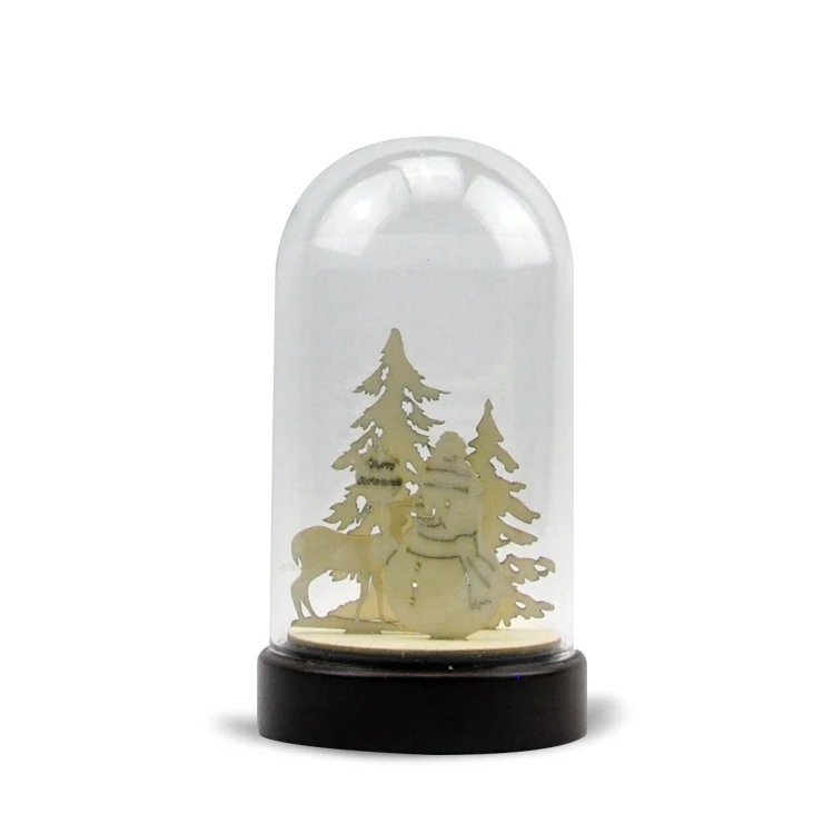 Miniature clear decorative display glass domes with wooden base glass ornament with christmas scene