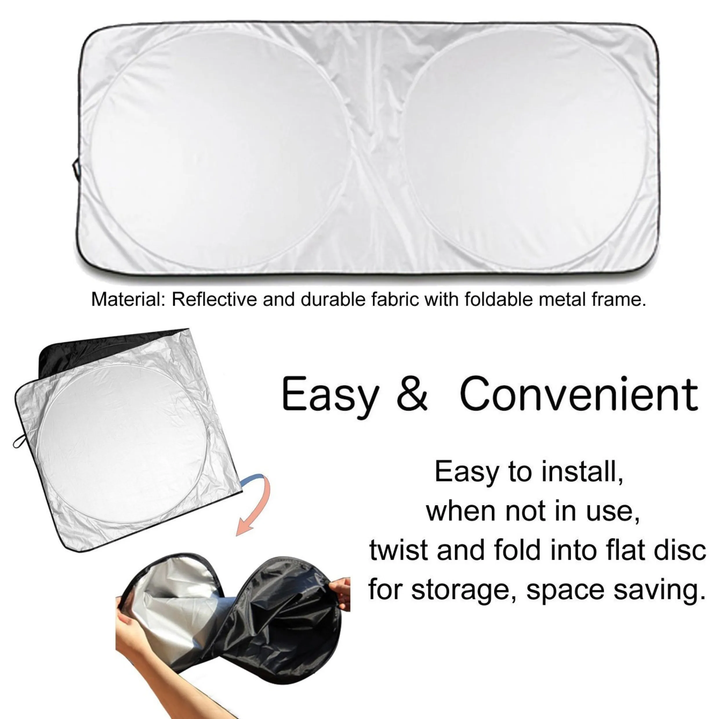 Солнцезащитный козырек с серебряным покрытием для переднего окна автомобиля двойной круглый легко раскрывается и складывается рассеивающий тепло