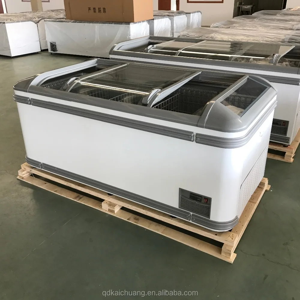 Dusung Factory 400L/500L/600L/700L/800L Commercial Glass Door Ice Cream Island Freezer