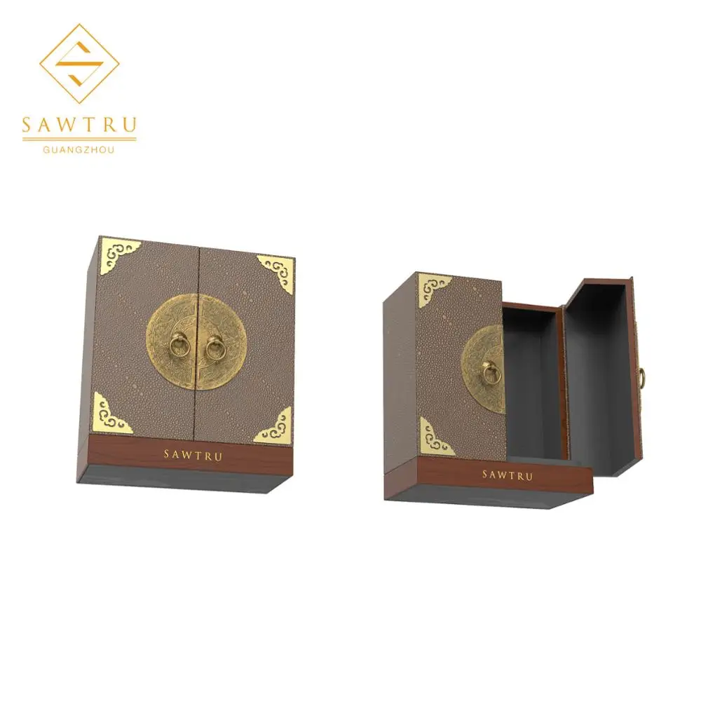 Деревянная коробка для парфюма вина с металлическим украшением сертификатом