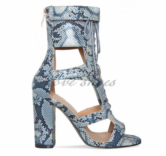 Fancy Girls High Heels Shoes Fashion Ladies Blue Snake Lace Up Ankle Boots Buy Fancy Girls High Heels Shoes Fashion Ladie Ankle Boots Product On Alibaba Com