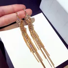 Kaimei 2018 high quality 18k real gold custom designer multilayer long brass snake chain diamond tassel drop earrings