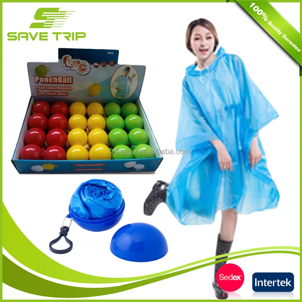 Display Box Packaging Cheap Price Waterproof Colorful PE Raincoat Rain Poncho Ball