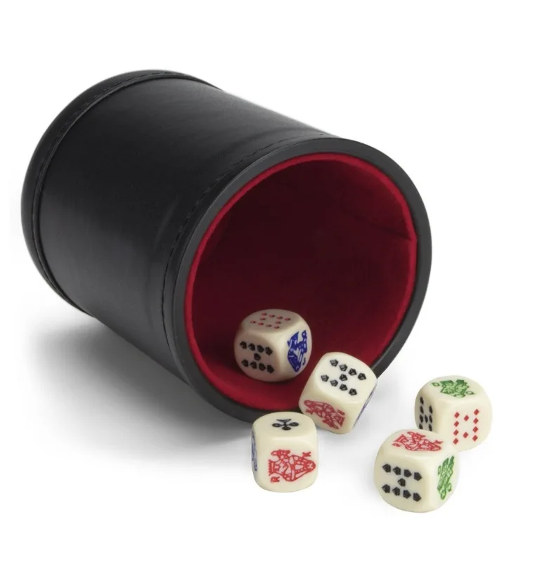 I... Quality Bicast Leather Bundle of 5 Professional Dice Cups  Red Felt-Lined