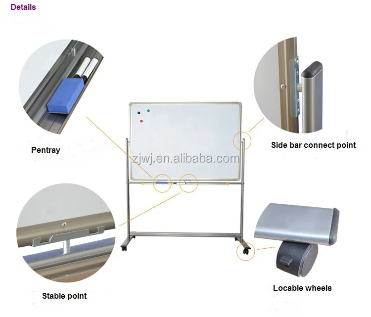 Movable Double-Sided Magnetic Conference Blackboard Rolling Mobile Writing Board with Wheels Black Color
