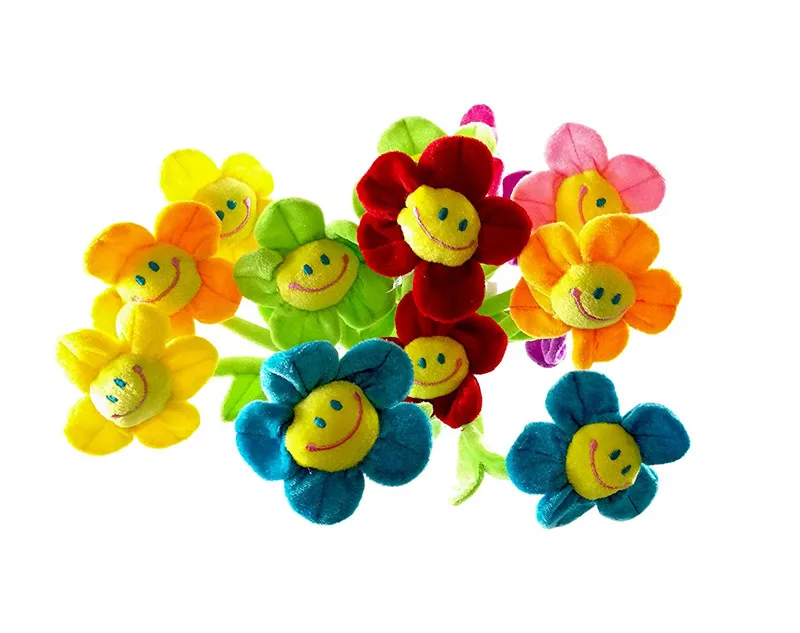 33 cm Colorful Smile Faces Bendable Stems Sunflower Plush Toy