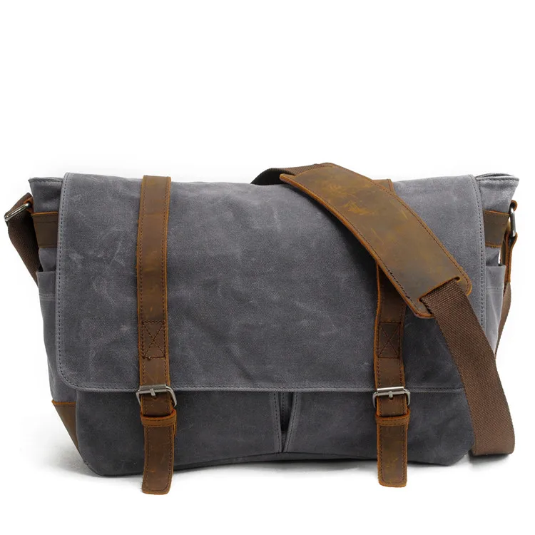 Wholesale Retro  Shoulder Waterproof  Laptop Messenger Bag Leather With Canvas Courier Bag