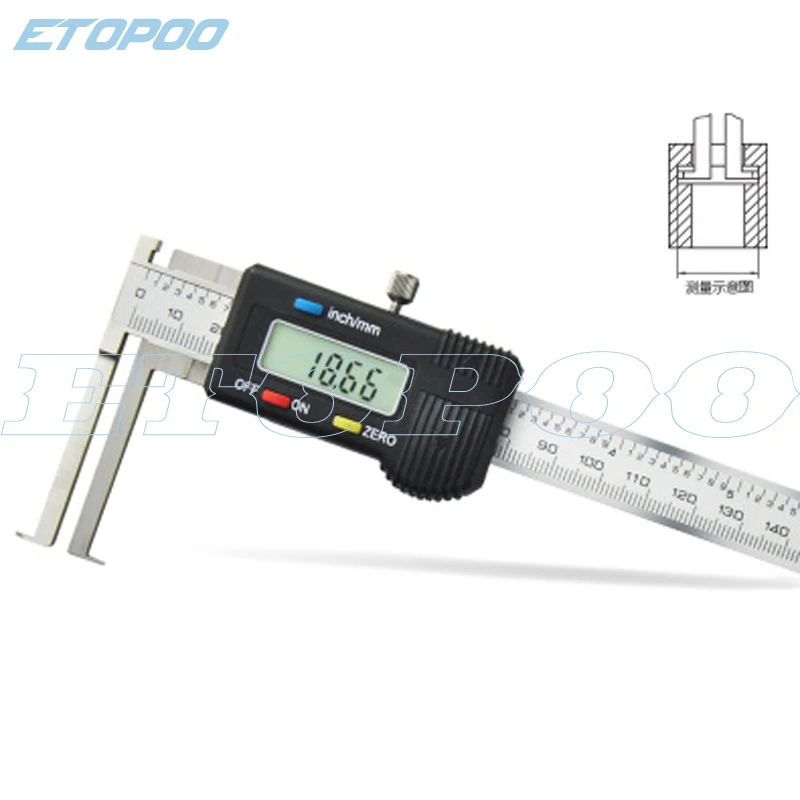 Electronic Digital Caliper,Inner Groove Width Digital Caliper 3-150Mm Vernier Caliper with Wood Storage Box for Measure Groove Width & Position 