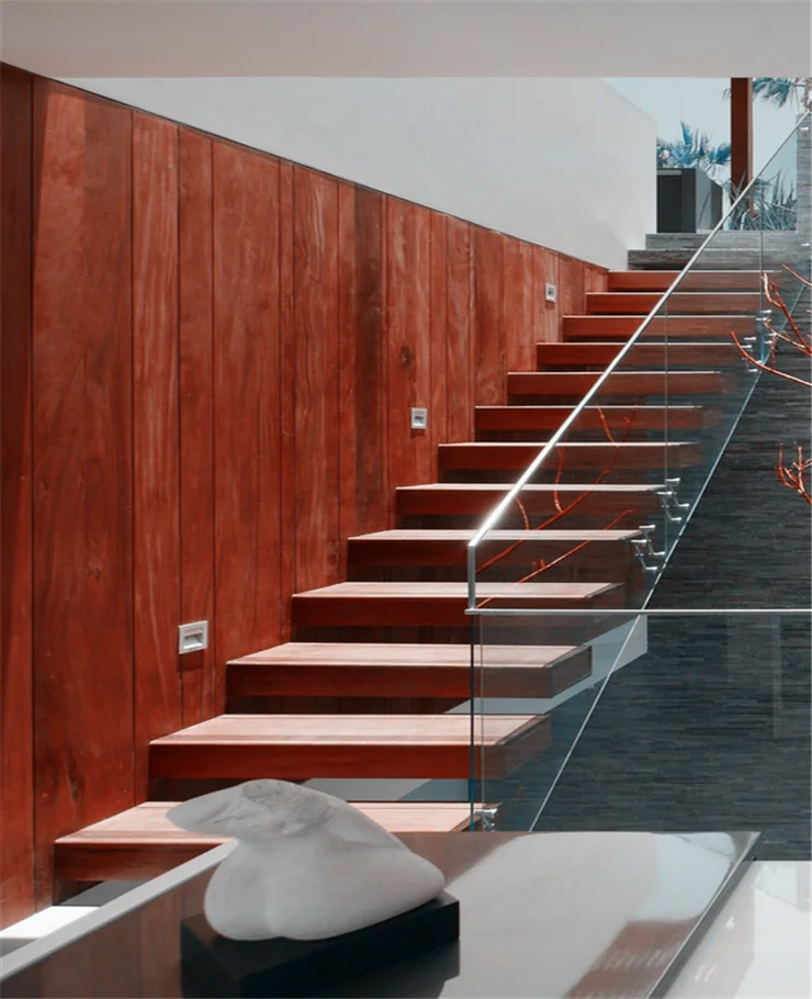 Моно-Лучевая прямая плавающая лестница с безрамными стеклянными перилами