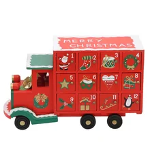 Traditional Truck Countdown To Christmas Craft  Wooden Calendar Ornament Xmas Gift Decoration with Drawers Candy for Chocolate
