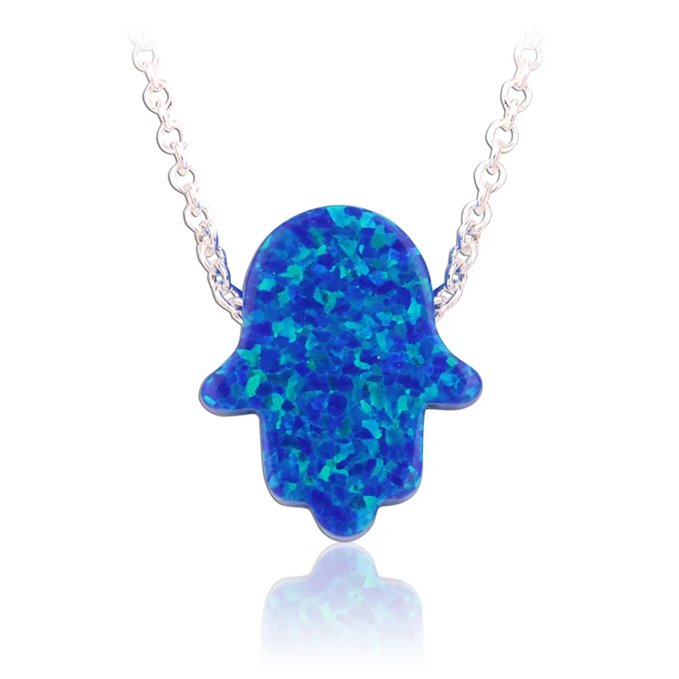 Factory Process 925 Sterling Silver Link Chain Hamsa Hand Opal Necklace 11x13mm Fatima Hand Fire Opal Stone Silver Jewelry