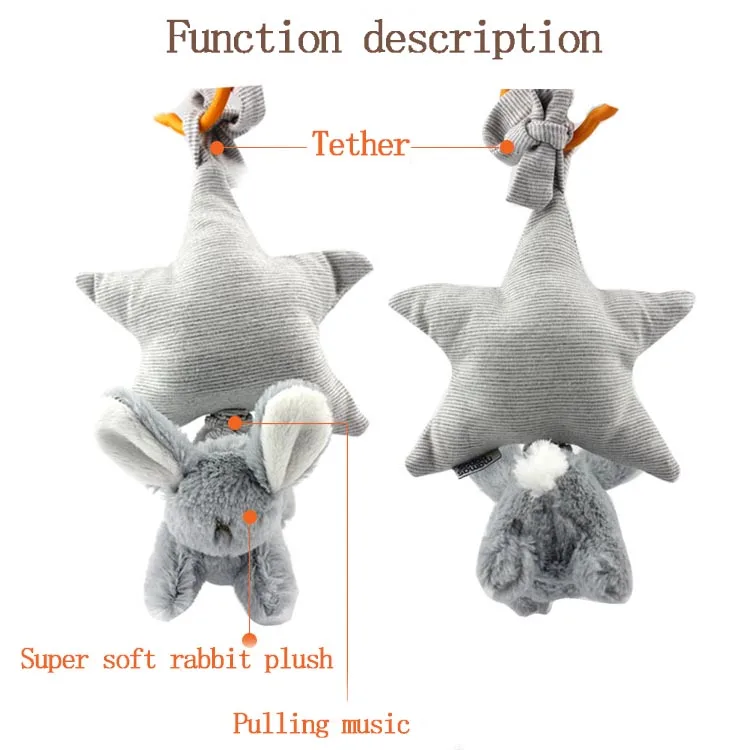 M013A Gray Star Rabbit Soft Plush Pull String Musical Baby Toy
