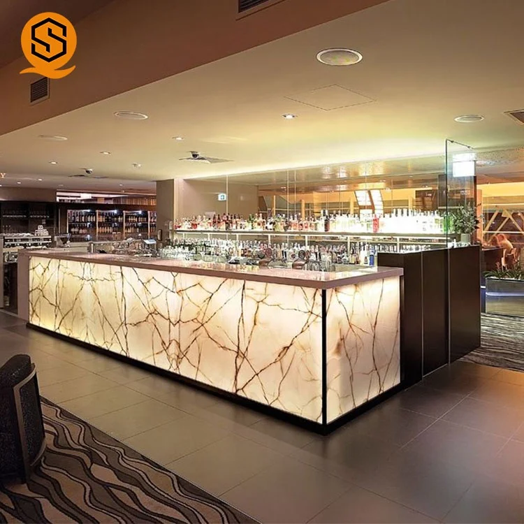 custom LED light Luxury artificial stone translucent commercial restaurant cafe illuminated  bar counter