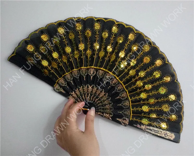Вышитый ручной пластиковый складной Ручной Веер с