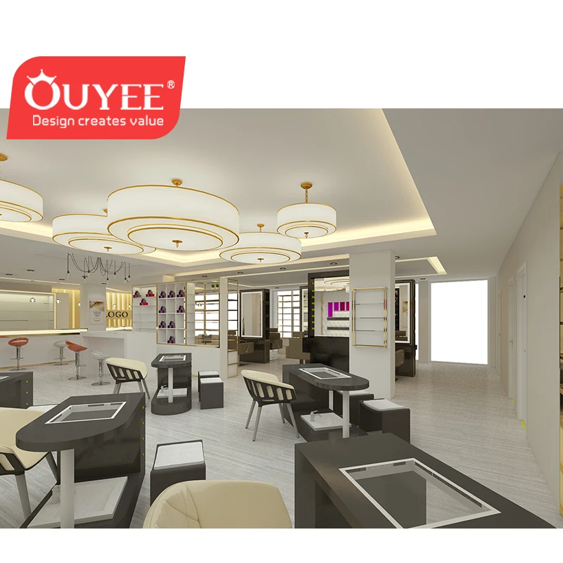 Modern Reception Desk with Display Hair Salon Furniture Design Beauty Salon Display Cabinets