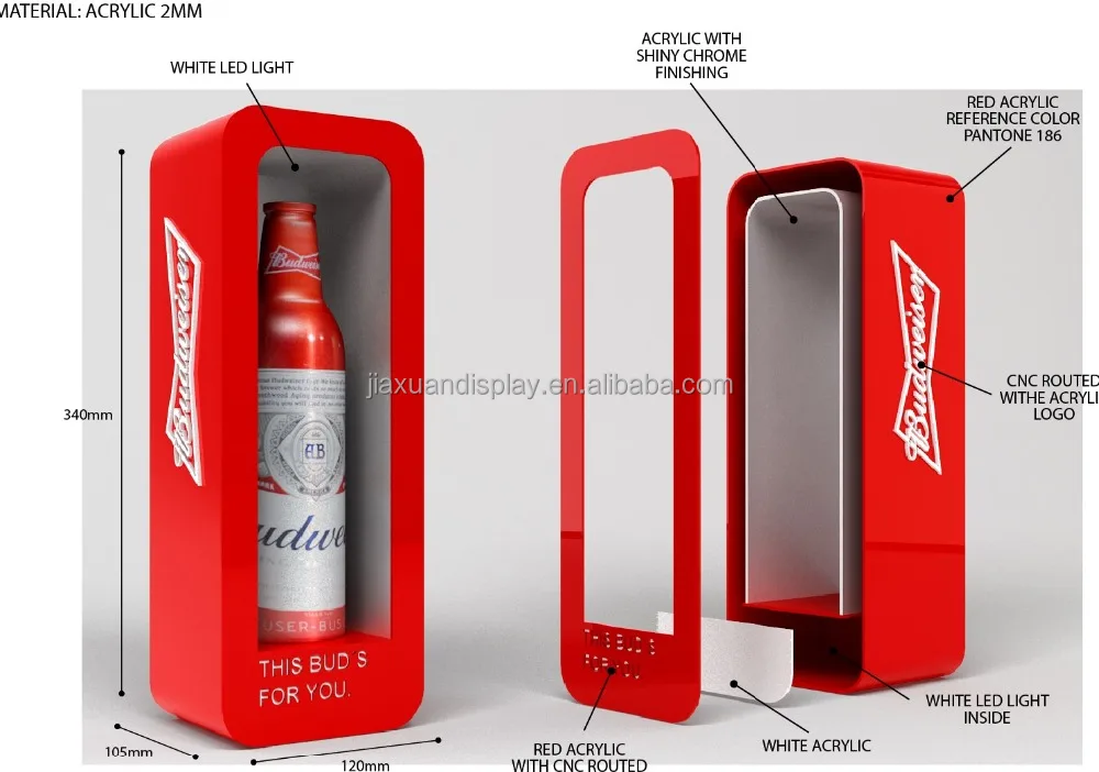 Budweiser Acrylic Bottle Glorifier Display Rack with LED Lights