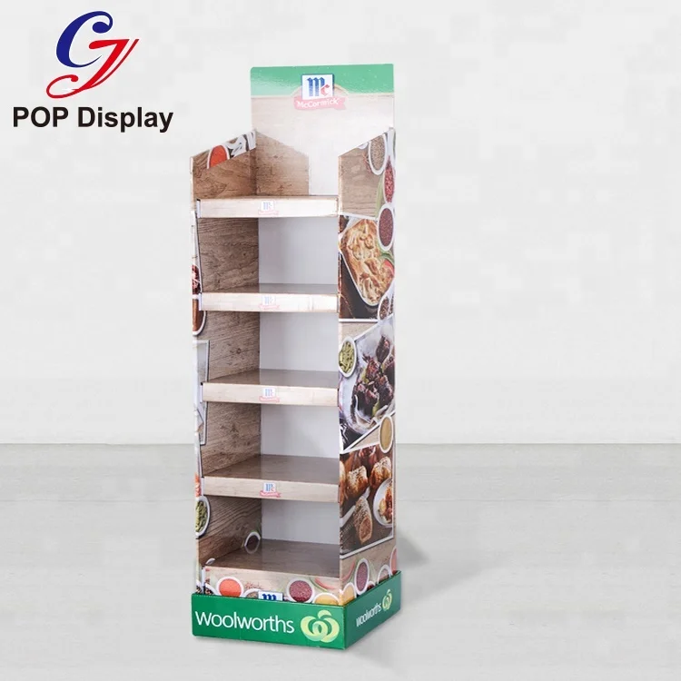 CYJ Custom Logo Printing Cardboard Floor POP Display Stand Paper Corrugated Shelf Rack for Sauce Bottle Seasoning at Chain Store