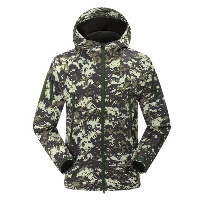 Men's Outdoo Tactical Camouflage Watepoof Softshell Hooded Combat Jacket Hiking Camping Winte Coat Fleece_voghion.com